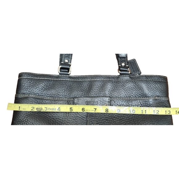 Coach Black Pebbled Leather Tote Bag Women’s Shoulder Bag Silver Hardware Buckle - Picture 12 of 16